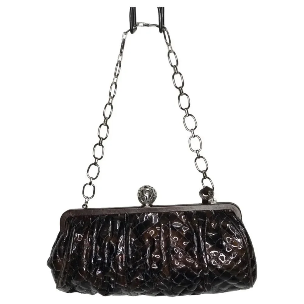 Brighton Handbag / Clutch Chain Strap Brown Patent Leather with Leather Trim
